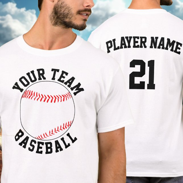 Camiseta Nome Personalizado de Time de Beisebol, Nome do Jo (Custom baseball team shirts with personalized team name, player name and jersey number.)