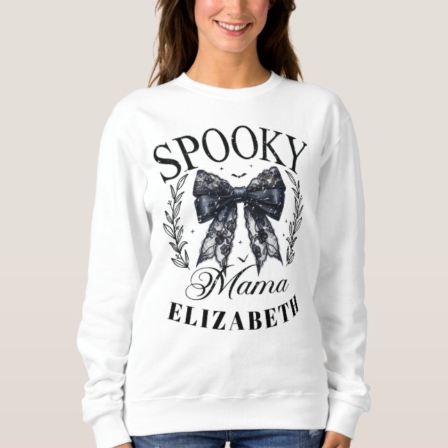 Camiseta Nome Personalizado do Arco Coquette do Spooky Mama (Frente)