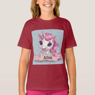 Camiseta Nome Personalizado do Baby Unicorn Stars Rosa Mági
