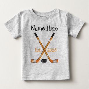 Camiseta Nome Personalizado do Bebê de Hockey Ano Nascer La