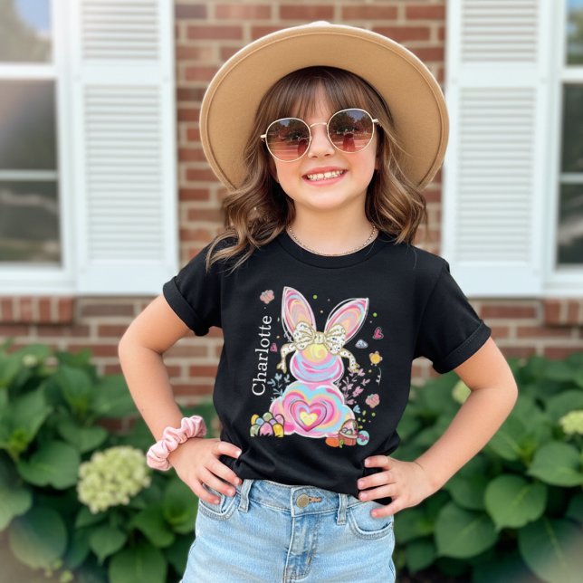 Camiseta Nome personalizado do coelho de Páscoa (Personalized Easter Bunny Name Shirt Kids | Custom Little Girls Easter Outfit Tee)