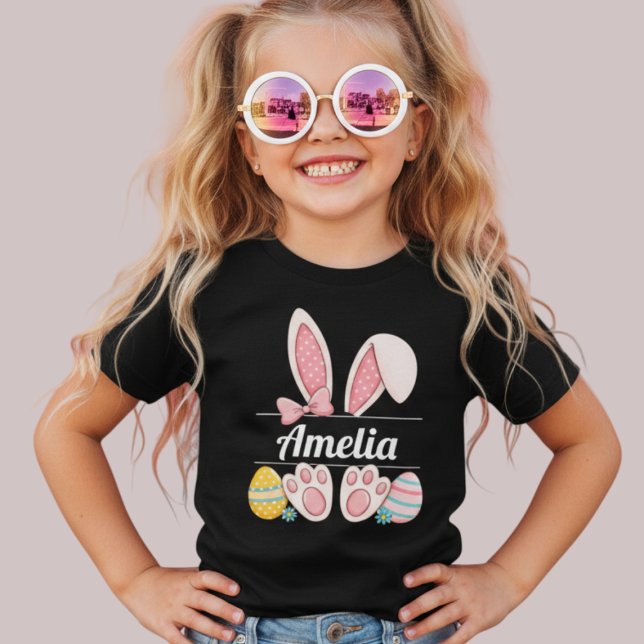 Camiseta Nome personalizado do coelho de Páscoa  (Custom Easter Bunny Name T-Shirt | Personalized Kids Easter Outfit with Bunny Ears)