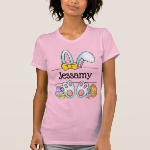 Camiseta Nome Personalizado do Coelho de Páscoa com Laço Pa