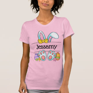 Camiseta Nome Personalizado do Coelho de Páscoa com Laço Pa