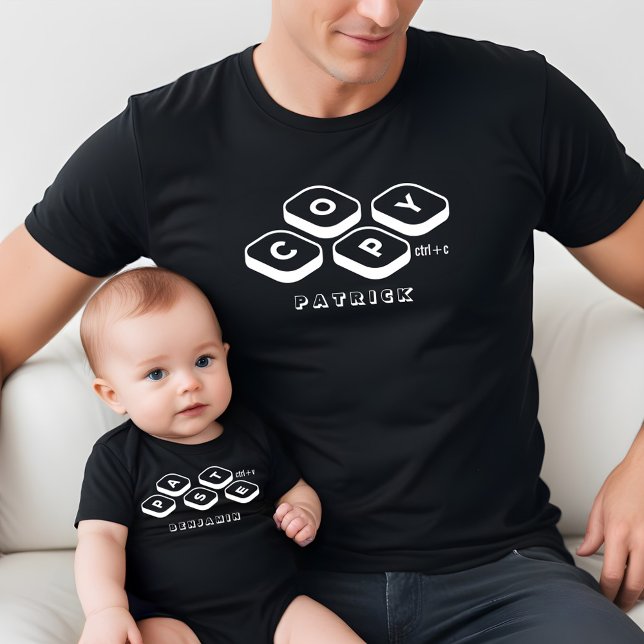 Camiseta Nome Personalizado do dia de os pais Copiar Pai Co (Father's Day Personalized Name Copy Paste Dad Son Baby Black Bodysuit)