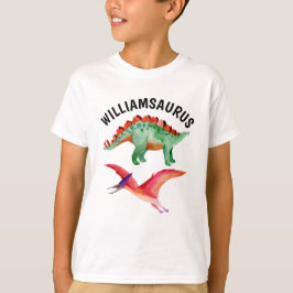 Camiseta Nome Personalizado do Dinossauro Funny Watercolor 