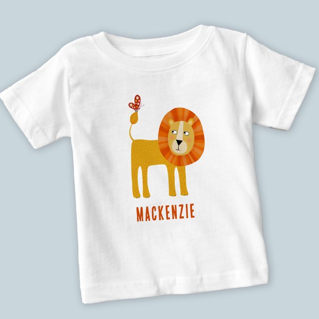 Camiseta Nome Personalizado do Leão de Cuta (Cute lion personalized name baby toddler t-shirt)