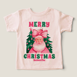 Camiseta Nome Personalizado do Papai Noel de Natal Rosa