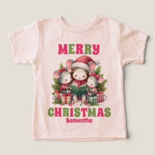 Camiseta Nome Personalizado do Rato de Natal Rosa