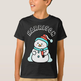Camiseta Nome personalizado do Snowman Boys Black Christmas