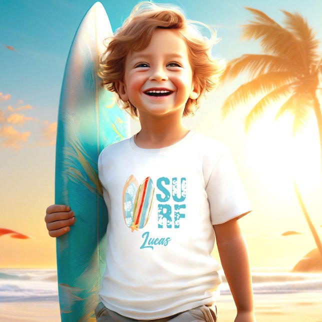 Camiseta Nome Personalizado do surf Summer Beach Boy (Surf Summer Beach Boy Custom Name Toddler T-shirt)