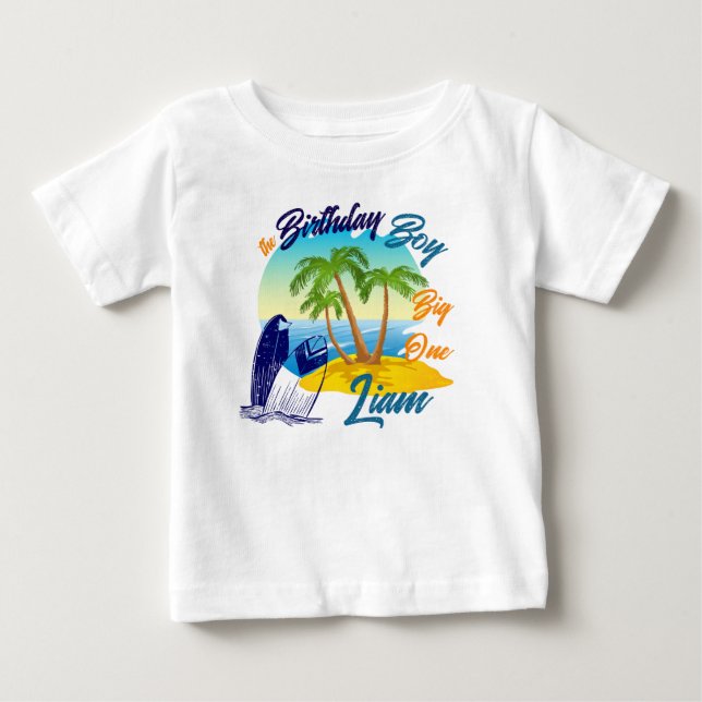 Camiseta Nome Personalizado do Tema de Praia do Grande Aniv (Frente)