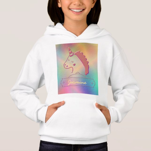 Camiseta Nome Personalizado do Unicorn 3D Holográfico (Frente)