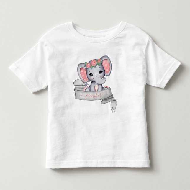 Camiseta Nome Personalizado Elephant Baby Girl Nome Persona (Frente)