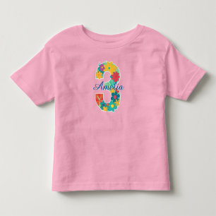 Camiseta Nome personalizado em número floral 3-Camiseta par