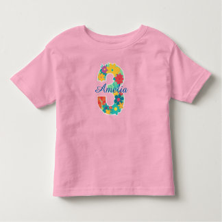 Camiseta Nome personalizado em número floral 3-Camiseta par
