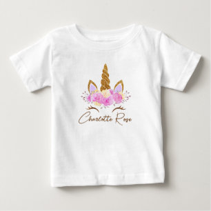 Camiseta Nome Personalizado Floral Unicórnio Meninas 