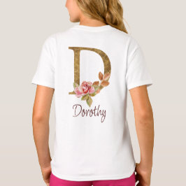 Camiseta Nome Personalizado Folha de Ouro Blush Rosas Rosa 