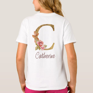 Camiseta Nome Personalizado Folha de Ouro Rosa Cor-de-rosa 