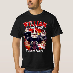 Camiseta Nome Personalizado Futebol Três Foto Preto e Verme