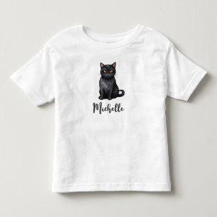 Camiseta Nome Personalizado Gatinho Preto Fofo de Halloween