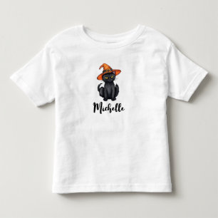 Camiseta Nome Personalizado Gatinho Preto Fofo de Halloween