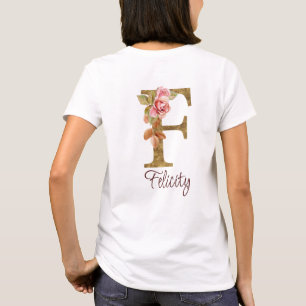 Camiseta Nome Personalizado - Letra F Dourada Folha Esmagad