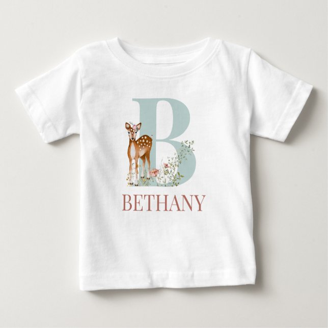 Camiseta Nome Personalizado Letra Inicial B Bebê (Frente)