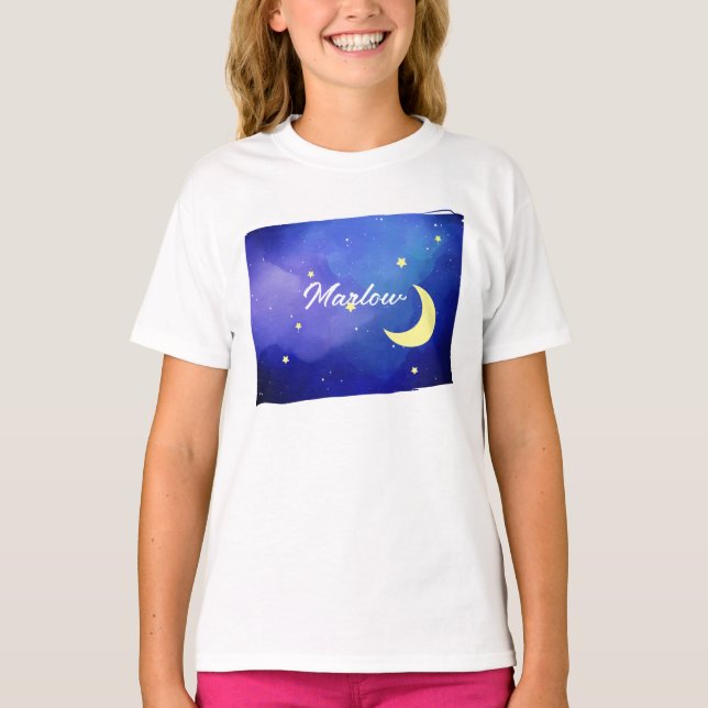 Camiseta Nome Personalizado Lua e Estrelas (Frente)