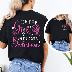 Camiseta Nome Personalizado Menina de Badminton Dupla Face 