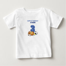 Camiseta Nome Personalizado Menino 3º Aniversário Bolas Esp