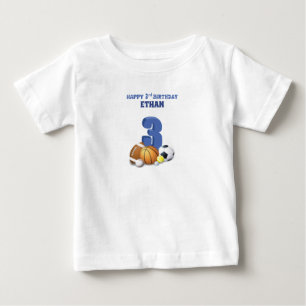 Camiseta Nome Personalizado Menino 3º Aniversário Bolas Esp