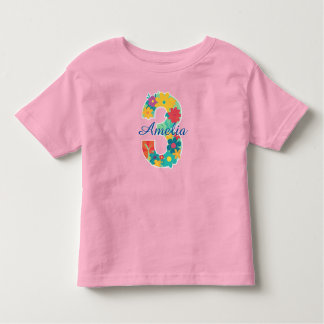 Camiseta Nome personalizado no número floral 3-Toddler T-Sh