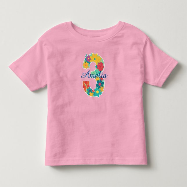 Camiseta Nome personalizado no número floral 3-Toddler T-Sh (Frente)