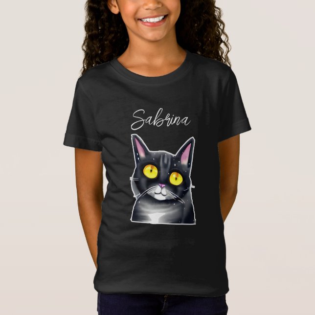 Camiseta Nome Personalizado | Olhos Amarelos Gatos Pretos (Frente)