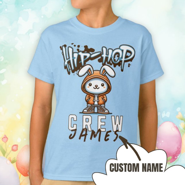 Camiseta Nome Personalizado Páscoa Legal Coelhinho Da Tripu (Personalized Name Cool Easter Hip-Hop Crew Bunny T-Shirt.)