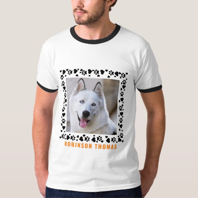 Camiseta Nome Personalizado Pata Cachorro Corações Foto Min (Frente)