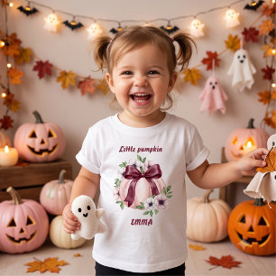 Camiseta Nome Personalizado Pequena Abóbora Floral Pinkowee