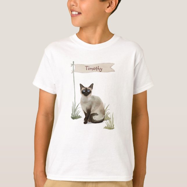 Camiseta Nome Personalizado Pet de Gato Siamês (Frente)