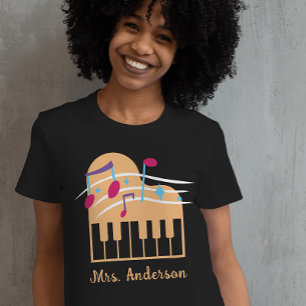 Camiseta Nome Personalizado Professor de Música Piano Preto