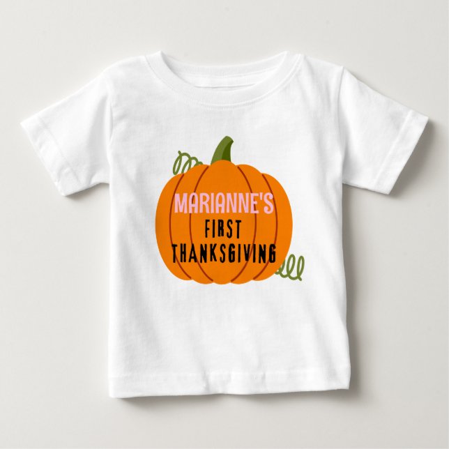 Camiseta Nome Personalizado Pumpkin de Primeira Ação de Gra (Frente)