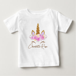 Camiseta Nome Personalizado Raparigas de Unicórn Floral