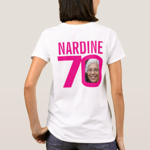 Camiseta Nome personalizado rosa de 70 de aniversário e mo
