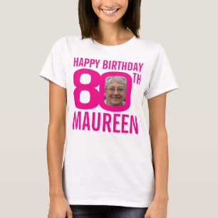 Camiseta Nome personalizado rosa de 80 de aniversário e mod
