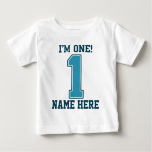 Camiseta Nome Personalizado, sou Um, Grande Número Azul 1