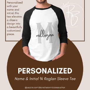 Camiseta Nome Personalizado & Tee inicial de Capa Raglan 3/