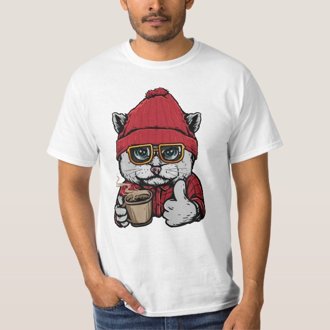 Camiseta Nome Personalizado / Texto Cubo Café Cat (Frente)