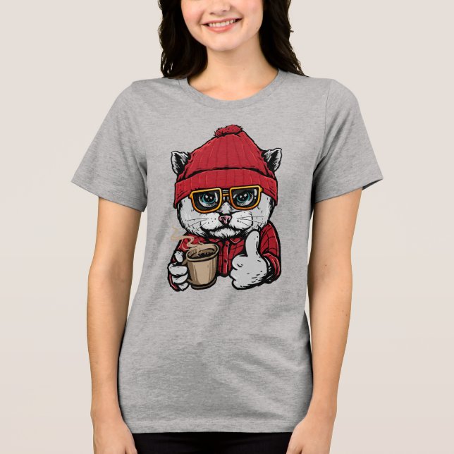 Camiseta Nome Personalizado / Texto Cubo Café Cat (Frente)