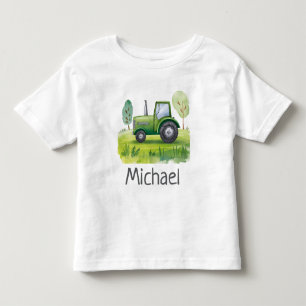 Camiseta Nome Personalizado Trator Verde Fazenda Aquarela