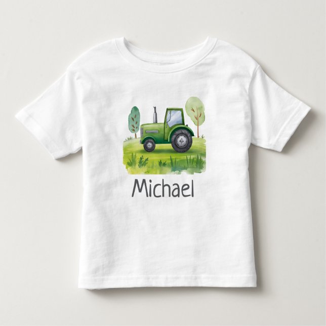 Camiseta Nome Personalizado Trator Verde Fazenda Aquarela   (Frente)